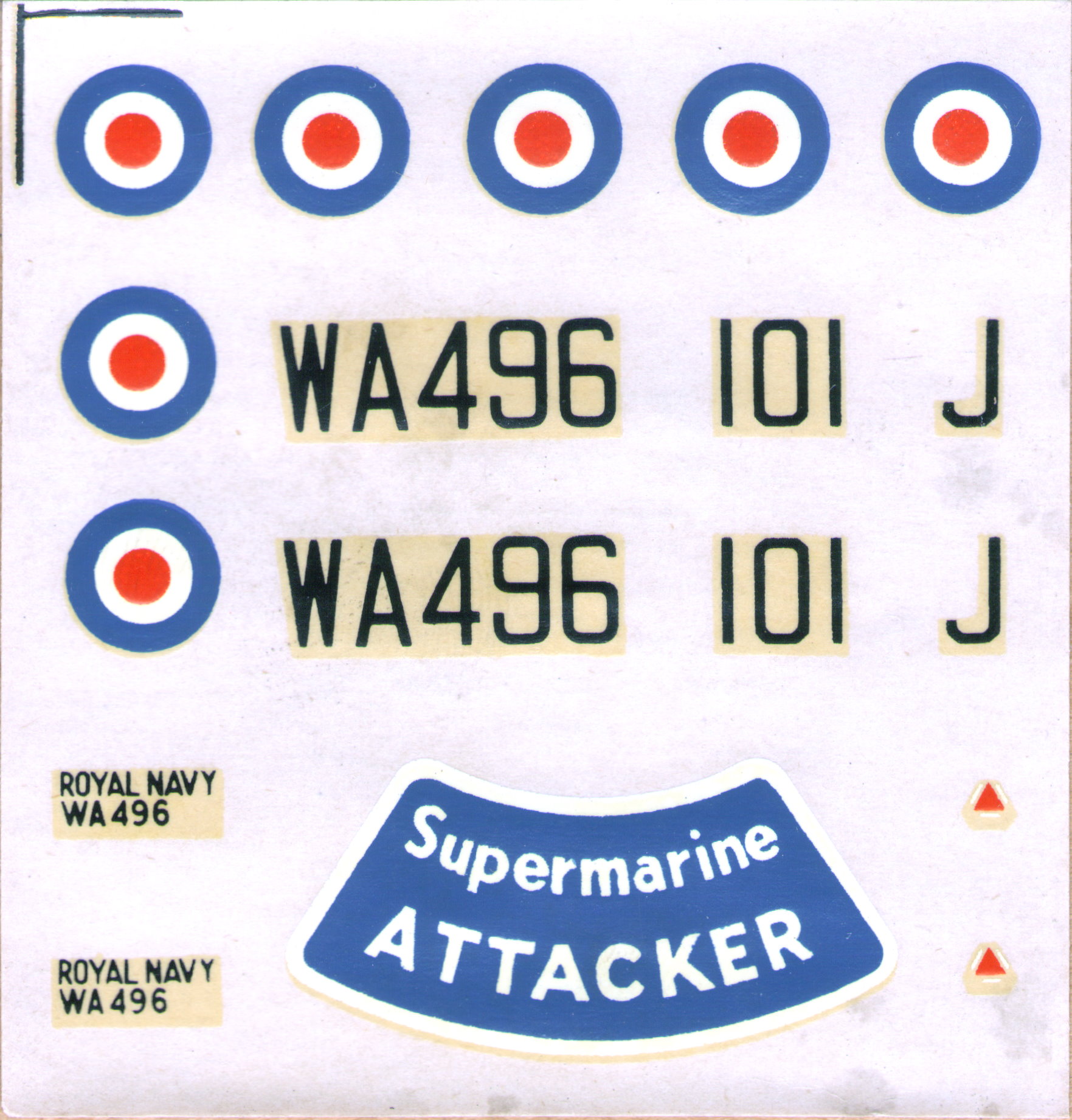Tri-ang 330P Vickers-Supermarine Attacker chasseur à réaction de la marine, Lines Freres SA, Calais, 1961, decal sheet